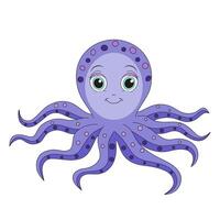 Happy cartoon purple octopus illustration. vector