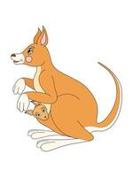 Kangaroo family. Cute mother kangaroo with her baby in her bag, vector cartoon illustration.