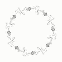Wreath with rose, art lines flower. Floral frame line art isolated on white background. vector