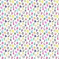 Vector seamless pattern with letters of the alphabet in random order on a white background. Hand drawn illustration. Handwritten latin letters.