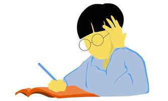 Illustration of a design flat of a boy studying. Perfect for poster elements, presentations, children's books, textbooks vector