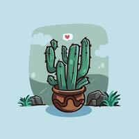 Cute cactus in pot with cartoon style vector