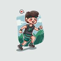 hand drawn cute little boy running vector