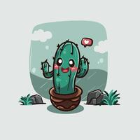 linda cactus en maceta con dibujos animados estilo vector