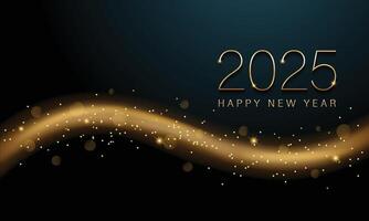 2025 New year with Abstract shiny color gold wave design element and glitter effect on dark background. For Calendar, poster design vector