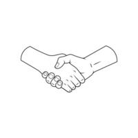 Shaking hands line art vector isolated on white background. Handshake cartoon vector.