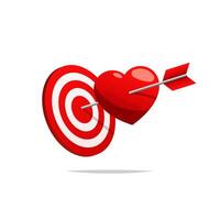 Hearts pierced by the arrow on target. Vector isolated.