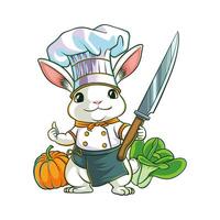 rabbit chef illustration in colored cartoon style vector