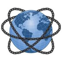 Vector design of Planet Earth surrounded by chains, design of the earth sphere with chains
