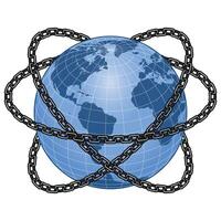 Vector design of Planet Earth surrounded by chains, design of the earth sphere with chains