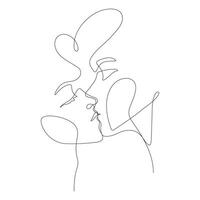 couple kissing together decorative art one line drawing continuous vector