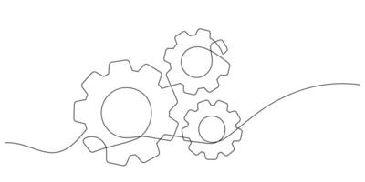 engranajes rueda dentada continuo uno línea dibujo minimalista mecánico Ingenieria concepto Delgado línea vector