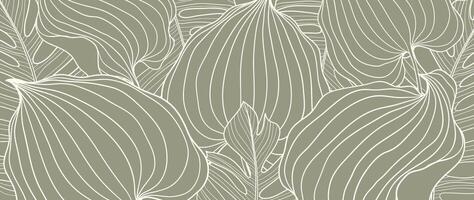 Botanical leaf line art wallpaper background vector. Luxury natural hand drawn foliage pattern design in minimalist linear contour simple style. Design for fabric, print, cover, banner, invitation. vector