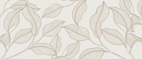 Botanical leaf line art wallpaper background vector. Luxury natural hand drawn foliage pattern design in minimalist linear contour simple style. Design for fabric, print, cover, banner, invitation. vector