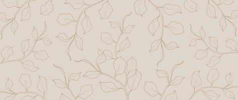 Botanical leaf line art wallpaper background vector. Luxury natural hand drawn foliage pattern design in minimalist linear contour simple style. Design for fabric, print, cover, banner, invitation. vector