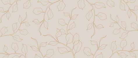 Botanical leaf line art wallpaper background vector. Luxury natural hand drawn foliage pattern design in minimalist linear contour simple style. Design for fabric, print, cover, banner, invitation. vector