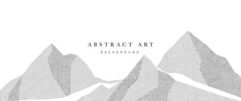 Abstract mountain background vector. Mountain landscape with line art pattern, dotted, pen, pencil lines, halftone. Grunge noise hills art wallpaper design for print, wall art, cover and interior. vector