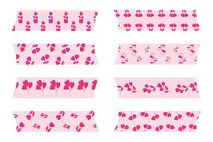 Set of  Valentines Day decoration and Valentines Day washi tape. vector