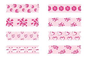 Set of  Valentines Day decoration and Valentines Day washi tape. vector