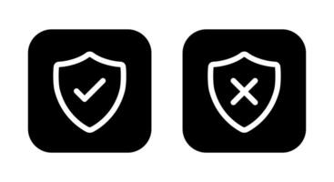 Shield with check mark and x cross icon vector on black square