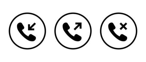 Incoming, outgoing, and missed call icon on circle line vector