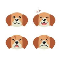 Set of cute character beagle dog faces showing different emotions vector