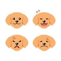 Set of cute character golden retriever dog faces showing different emotions vector