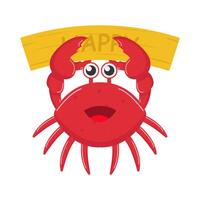crab with happy in ribbon illustration vector