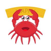 crab with happy in ribbon illustration vector