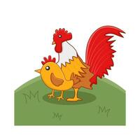rooster animal with chicks  illustration vector