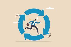 Working habit, life cycle or daily routine behavior, agile development, discipline or working efficiency, procedure or process to success concept, businessman running on habit circle arrow diagram. vector