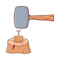 Hammer knocks nails into wood illustration vector