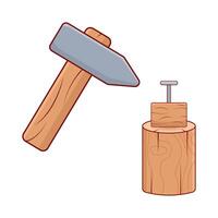 ax with nail in tree trunk illustration vector