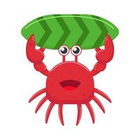 crab with surfing board illustration vector