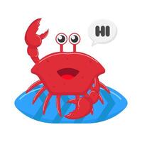 crab in surfing board with hi in speech bubble illustration vector