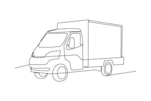 One continuous line drawing of Delivery truck concept. Doodle vector illustration in simple linear style.