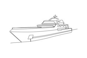 One continuous line drawing of Sea transportation concept. Doodle vector illustration in simple linear style.