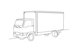 One continuous line drawing of Delivery truck concept. Doodle vector illustration in simple linear style.