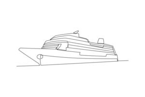 One continuous line drawing of Sea transportation concept. Doodle vector illustration in simple linear style.