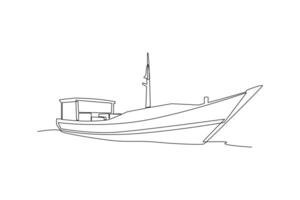 One continuous line drawing of Sea transportation concept. Doodle vector illustration in simple linear style.