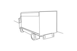 uno continuo línea dibujo de entrega camión concepto. garabatear vector ilustración en sencillo lineal estilo.