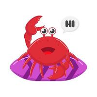 crab in surfing board with hi in speech bubble illustration vector