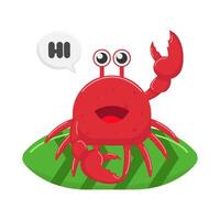 crab in surfing board with hi in speech bubble illustration vector