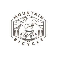 Mountain and bicycle monoline or line art style vector illustration