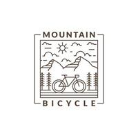 Mountain and bicycle monoline or line art style vector illustration