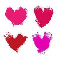 Vector grunge hearts for text. Red pink brush strokes by Valentine day. Smear of ink paint. For banner and postcard design.