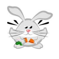 linda enojado Conejo descanso zanahoria. dibujos animados ilustración animal. plano dibujos animados estilo. png