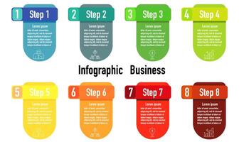 Infographic template for business information presentation. Vector square and icon elements. Modern workflow diagrams. Report plan 8 topics