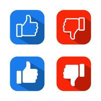 Like and dislike icon vector on square background. Thumb up and down sign symbol with long shadow