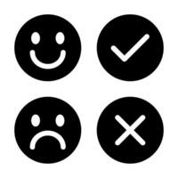 Satisfy, disappoint, checkmark, and cross mark icon vector. Expression face review. Smile, sad, check and x sign symbol vector